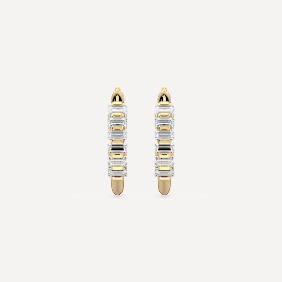 solid gold hoops with baguette diamonds by nadiya jewelry