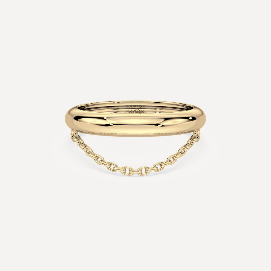 Solid gold ring band with  chain retailing by nadiya jewelry 