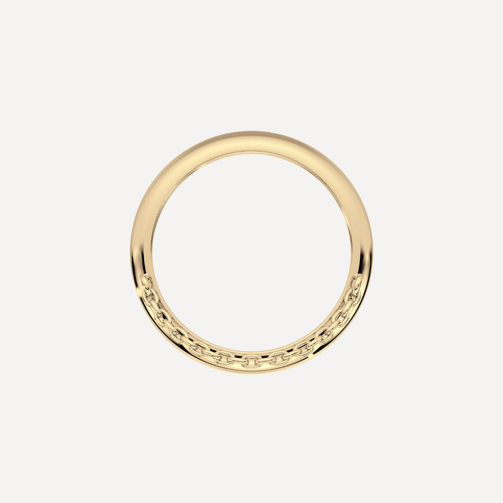 Solid gold ring band with  chain retailing by nadiya jewelry 