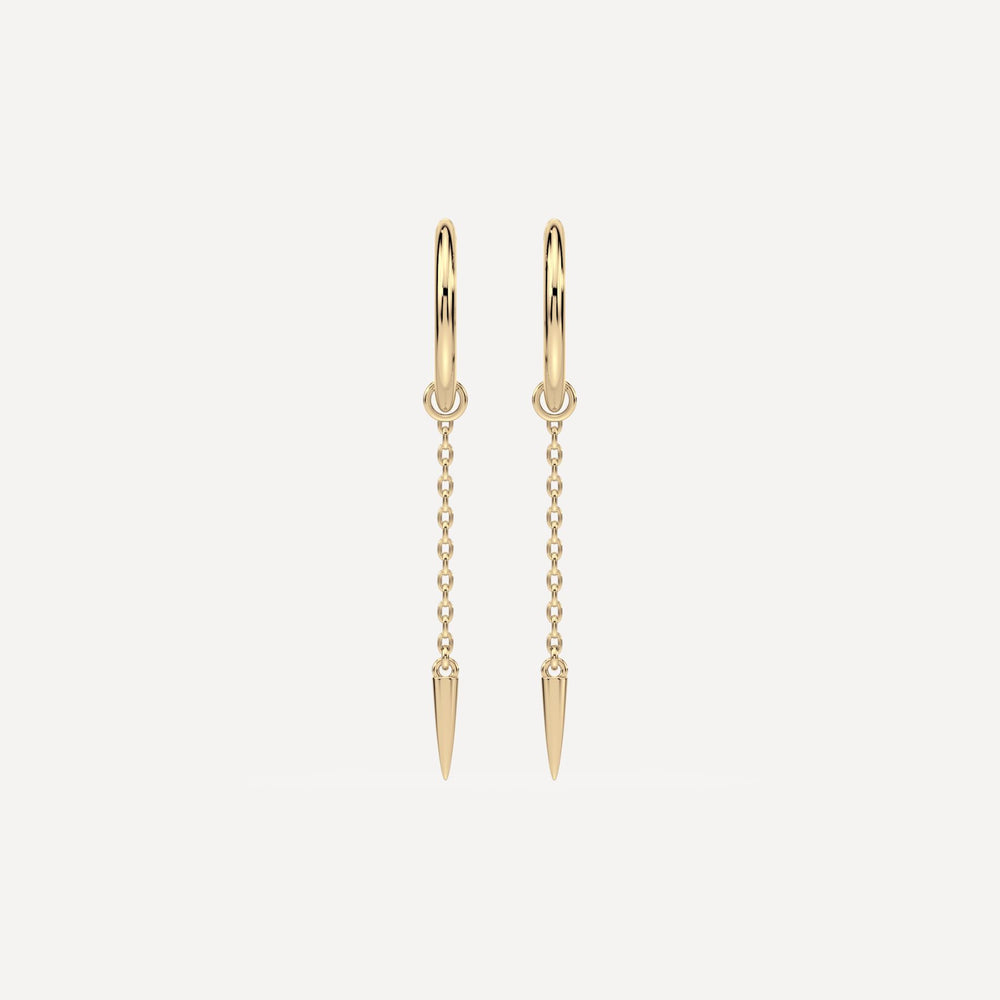 Solid gold hoop earring with solid gold chain hoop charm with cone stud by Nadiya jewelry