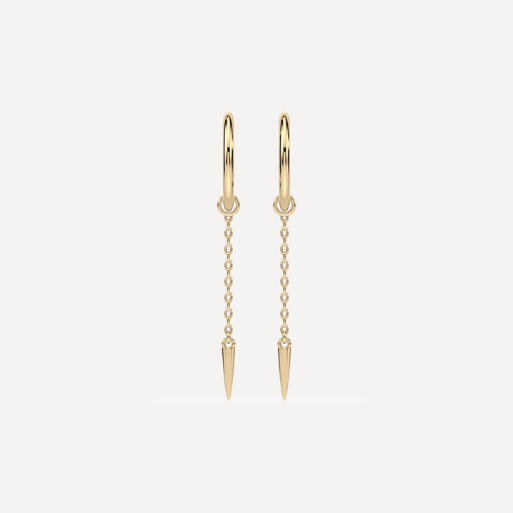 Solid gold hoop earring with solid gold chain hoop charm with cone stud by Nadiya jewelry