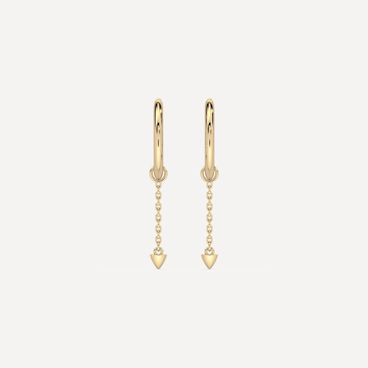 Solid gold hoop earring with solid gold chain hoop charm with cone stud by nadiya jewelry 