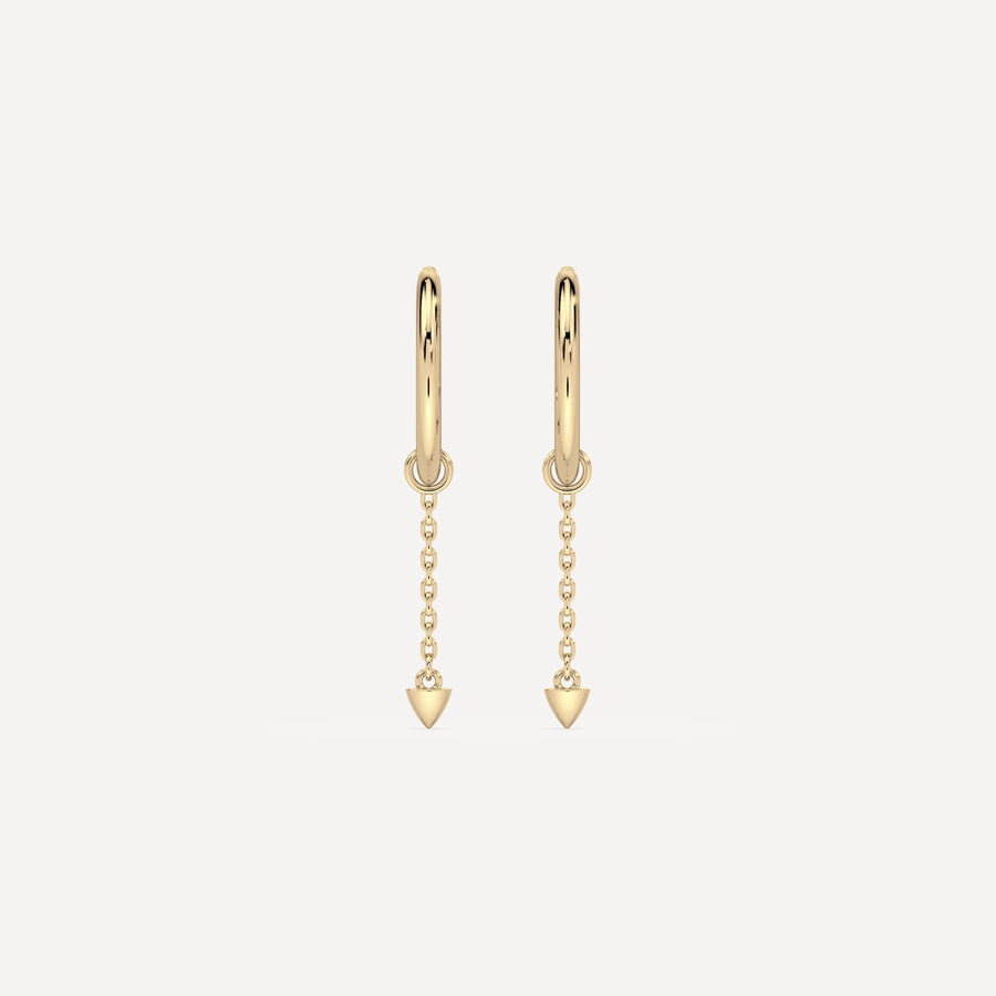 Solid gold hoop earring with solid gold chain hoop charm with cone stud by nadiya jewelry 